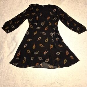 Madewell women's size 4 Poppy Wrap Dress in Peacock Feathers  Black Chiffon EUC